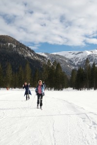 Senior couple doing crosscountry skiing